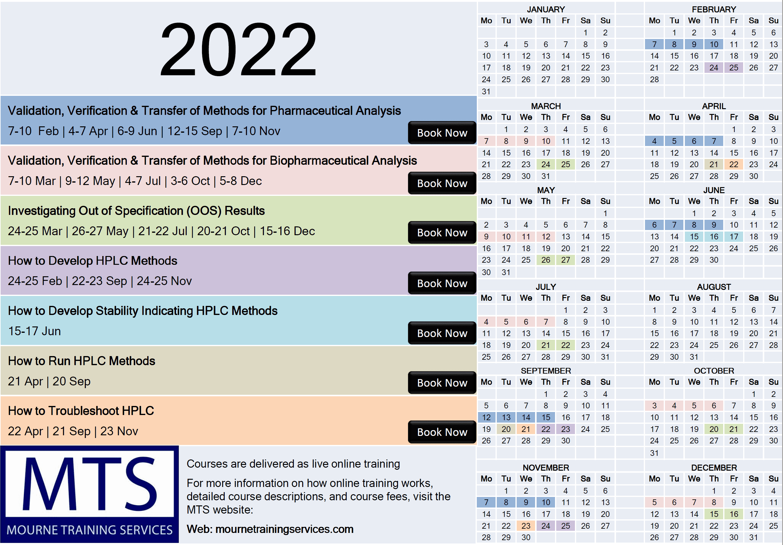 2022 Course Calendar